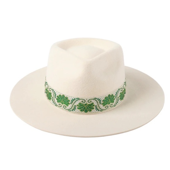 NWT Brand New In Box White Beverly Boho Floral Banded Wool Wide Brim Hat Fedora